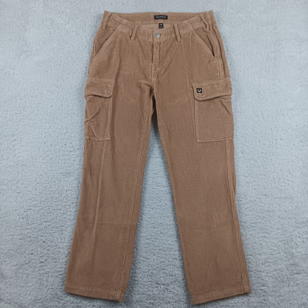 True Religion Cargo Pant Vintage Corduroy Mens 30 Tan Straight‎ Leg Horseshoe